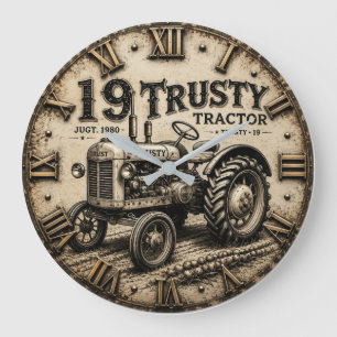 Rusty Tractor Vintage Farm Large Clock