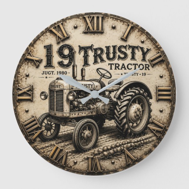 Rusty Tractor Vintage Farm  Large Clock (Front)