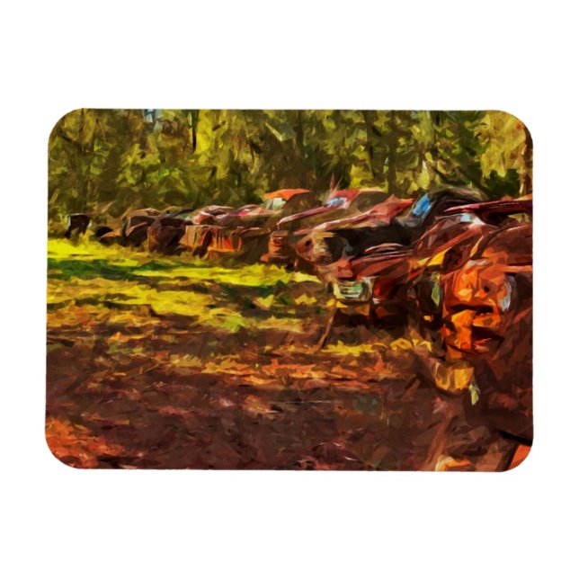 Rusty Vintage Cars in a Row Abstract Magnet (Horizontal)