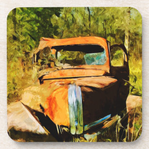 Rusty Vintage Pick Up Truck Abstract Coaster