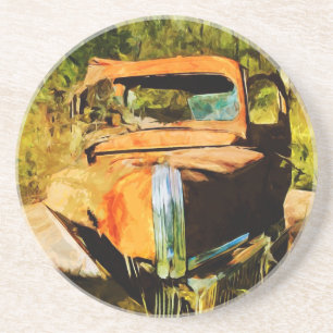 Rusty Vintage Pick Up Truck Abstract Coaster