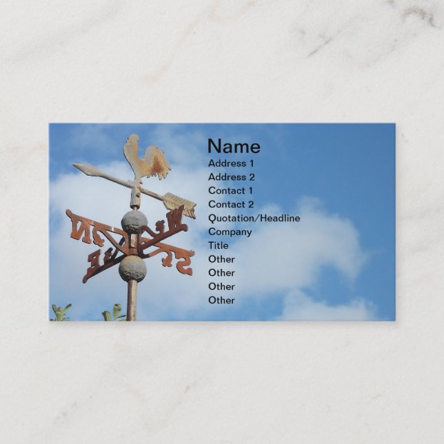 Rusty Weathervane against blue sky Business Card (Front)