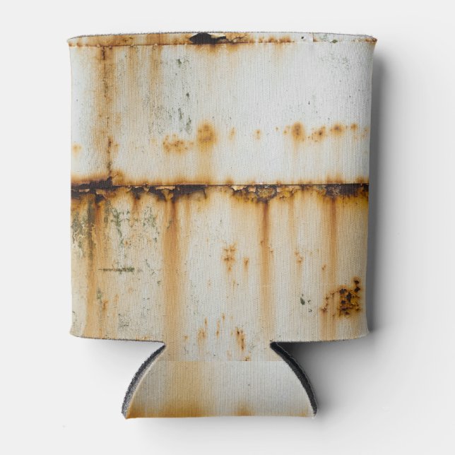 Rusty White Metal: Textured Surface Can Cooler (Front)