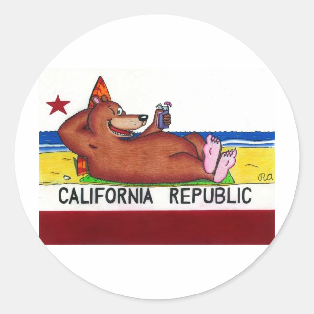 Rusty's California Bear Flag Classic Round Sticker (Front)