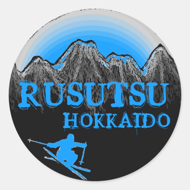 Rusutsu Hokkaido Japan blue ski stickers (Front)