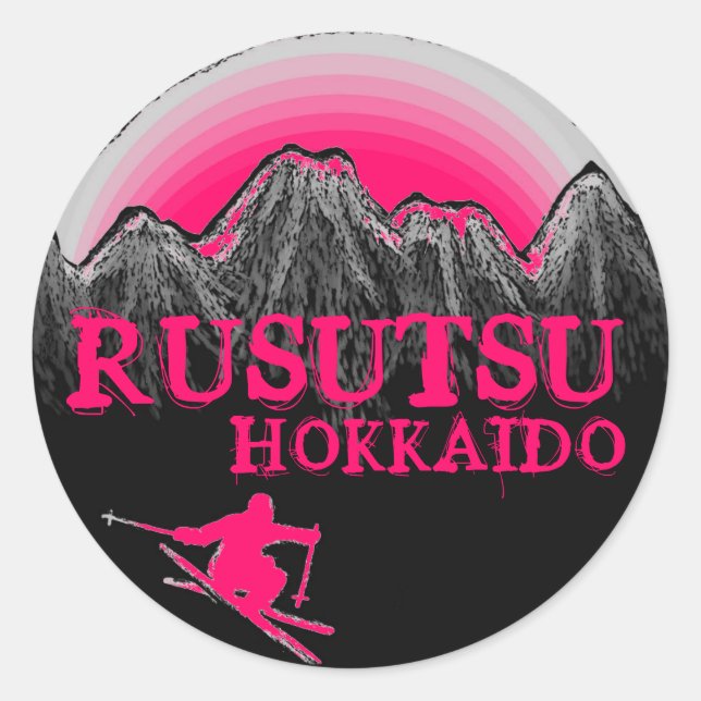 Rusutsu Hokkaido Japan pink ski stickers (Front)