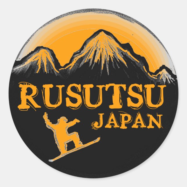 Rusutsu Japan orange snowboarder stickers (Front)