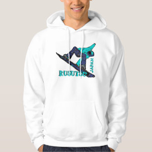 Rusutsu Japan teal theme mens snowboarder hoodie