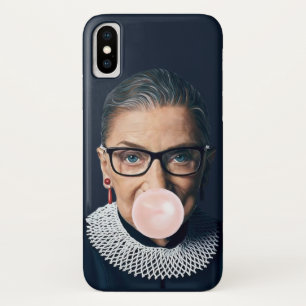Ruth Bader Ginsburg Blowing Pink Bubble gum    iPhone X Case
