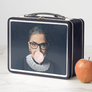 Ruth Bader Ginsburg Blowing Pink Bubble gum Metal Lunch Box