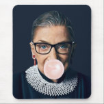 Ruth Bader Ginsburg Blowing Pink Bubble gum    Mouse Mat<br><div class="desc">Ruth Bader Ginsburg blowing a pink bubble gum with dark blue background.
This artwork is inspired by the iconic Ruth who blazed a trail for women in U.S. Jurisprudence.</div>