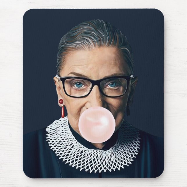 Ruth Bader Ginsburg Blowing Pink Bubble gum    Mouse Mat (Front)