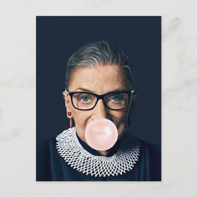 Ruth Bader Ginsburg Blowing Pink Bubble gum    Postcard (Front)