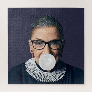 Ruth Bader Ginsburg blowing white bubble gum Jigsaw Puzzle