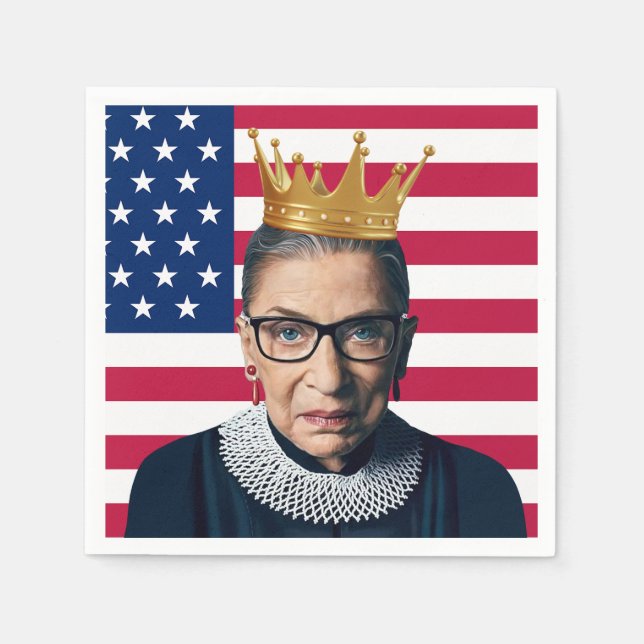 Ruth Bader Ginsburg Crown and USA Flag Napkin (Front)
