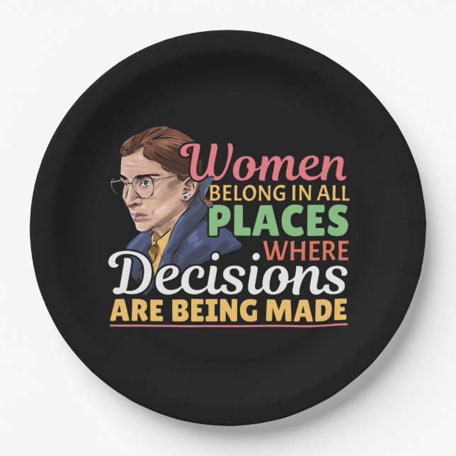 Ruth Bader Ginsburg Feminist Lawyer Judge Paper Plate (Front)