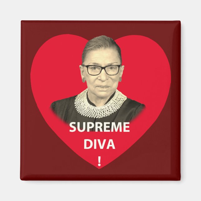 Ruth Bader Ginsburg Supreme Diva Tinted Red Heart Magnet (Front)