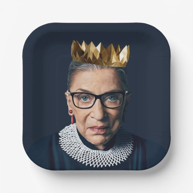 Ruth Bader Ginsburg with Gold Crown   Paper Plate (Front)