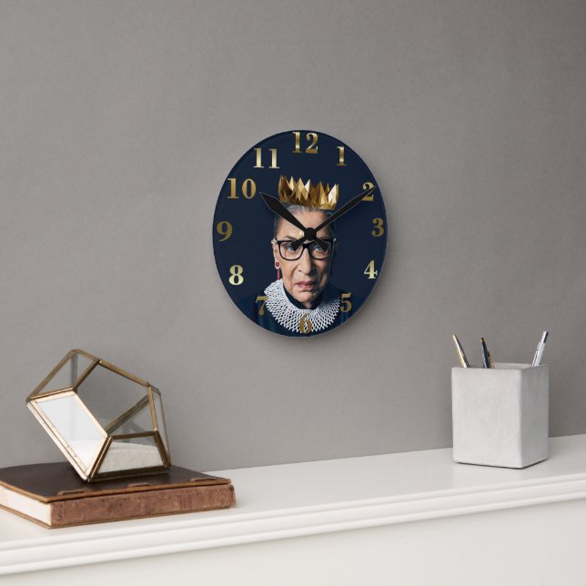 Ruth Bader Ginsburg with Gold Crown   Round Clock (Office)