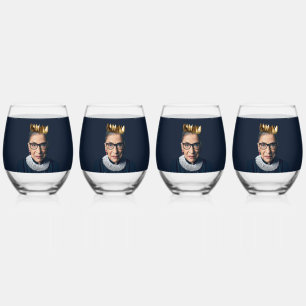 Ruth Bader Ginsburg with Gold Crown Stemless Wine Glass