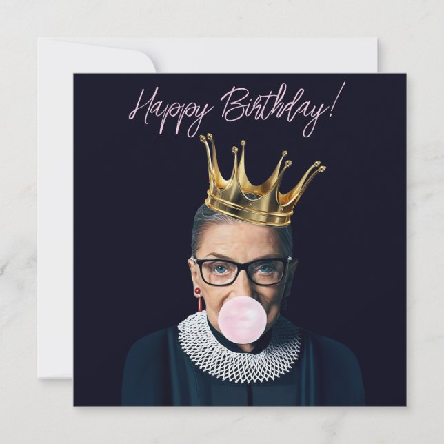 Ruth Ginsburg crown pink gum Happy Birthday! Card (Front)
