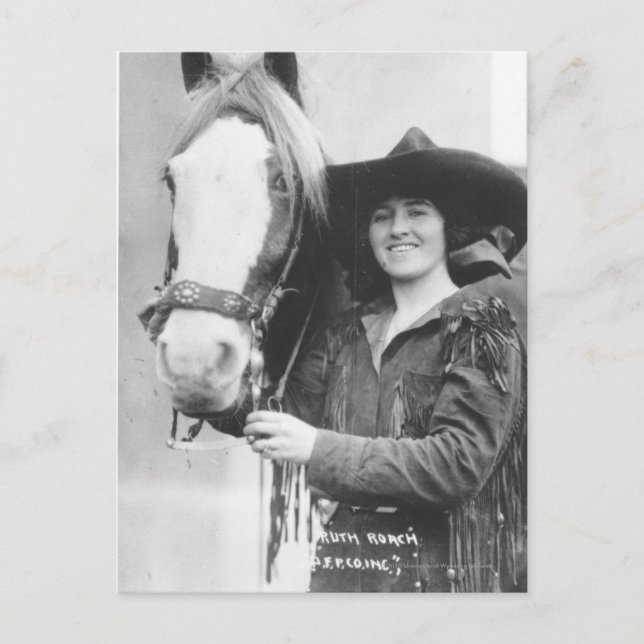 Ruth Roach and her horse. Postcard (Front)