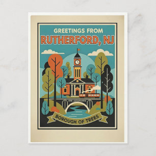 Rutherford NJ Borough of Trees Retro  Postcard