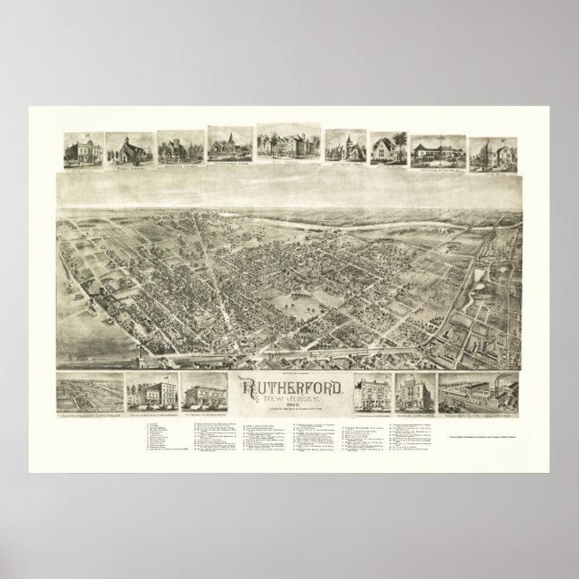 Rutherford, NJ Panoramic Map - 1904 Poster (Front)