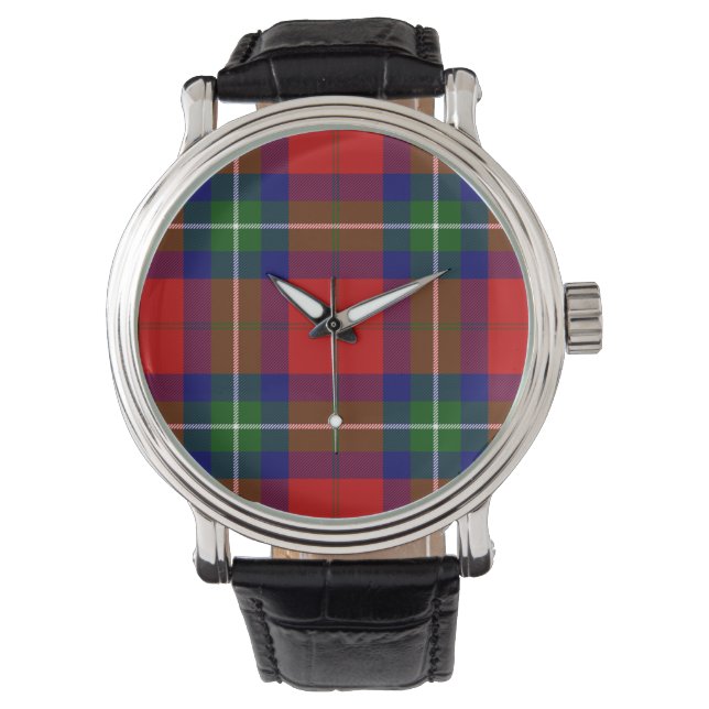 Ruthven tartan red green blue plaid watch (Front)