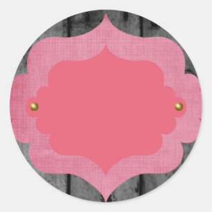 Rutic Vintage Pink Wood Frame Invitation Classic Round Sticker