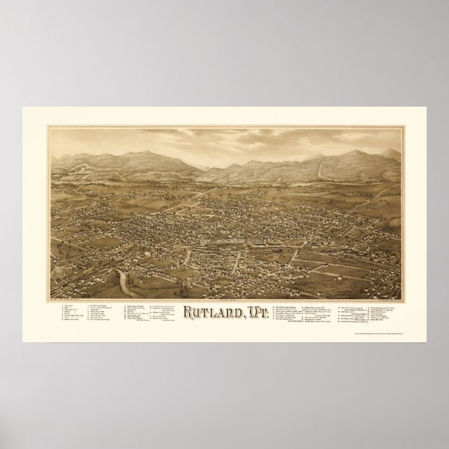 Rutland, VT Panoramic Map - 1885 Poster (Front)
