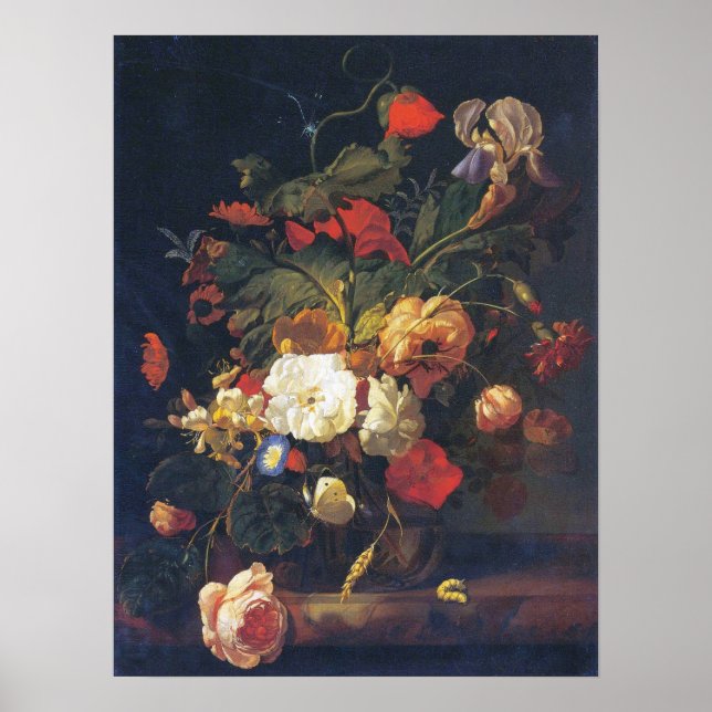 Ruysch - Flowers In A Glass Vase Poster (Front)