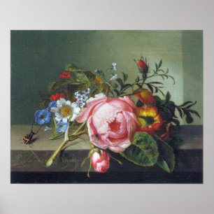Ruysch - Rose Branch With Kafer And Bee Poster