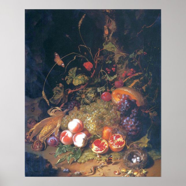 Ruysch - Still Life With Fruit, A Nest, Lizard Poster (Front)