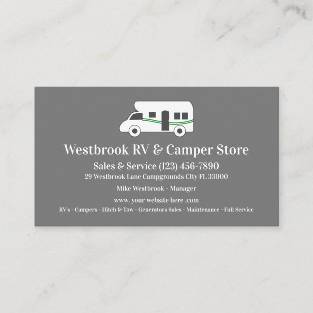 RV And Camper Dealer Retail Store Business Card (Front)