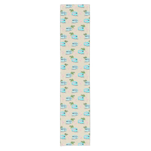 RV Beach Camping with Flamingos Short Table Runner