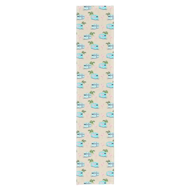 RV Beach Camping with Flamingos Short Table Runner (Front)