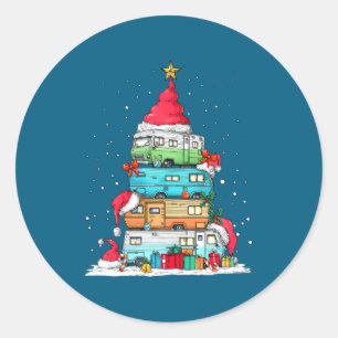 Rv Camng Camper Travel Vacation Christmas Tree Xma Classic Round Sticker