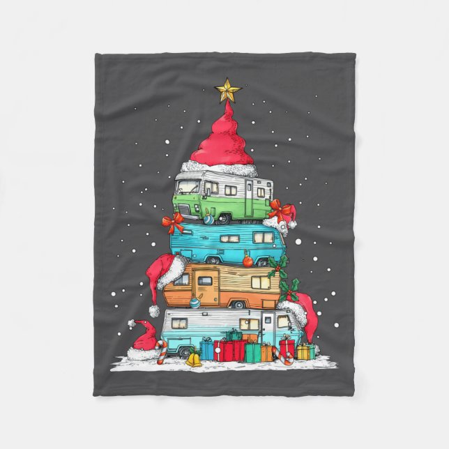Rv Camng Camper Travel Vacation Christmas Tree Xma Fleece Blanket (Front)