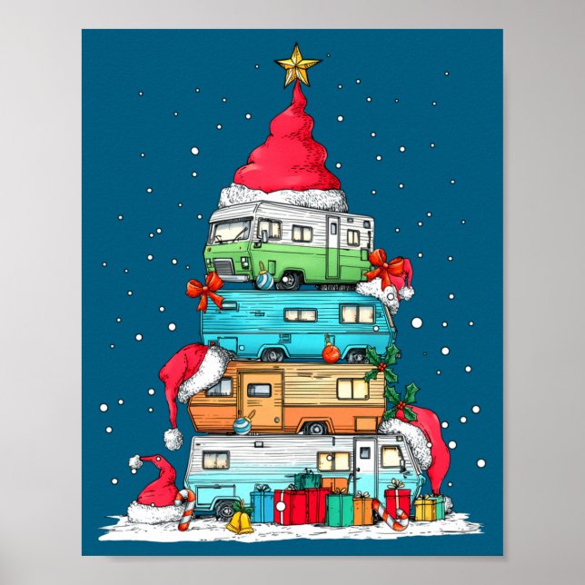 Rv Camng Camper Travel Vacation Christmas Tree Xma Poster (Front)