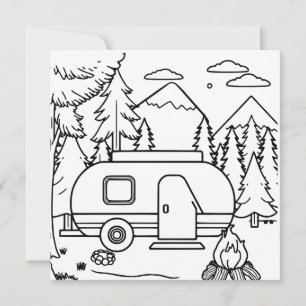 RV Camper and Campfire Coloring Page