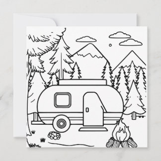 RV Camper and Campfire | Colouring Page