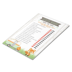 RV Camper Guess Who Woodland Baby Shower Game Pack Notepad