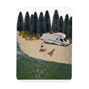 RV Camper in the Forest by the water Magnet