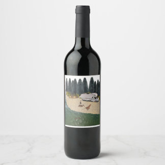 RV Camper in the Forest by the water Wine Label