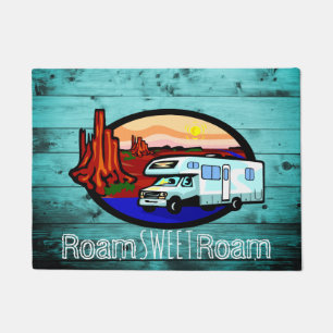 RV Camper Motorhome Wanderlust Desert Teal Wood Doormat