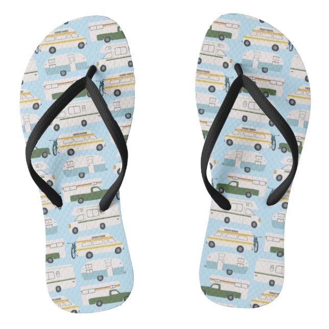 RV Campervan vanlife Motorhome Trailer CUSTOM Blue Flip Flops (Footbed)
