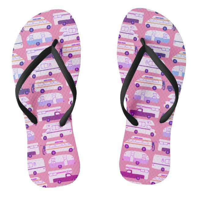 RV Campervan Vanlife Motorhome Trailer CUSTOM Pink Flip Flops (Footbed)