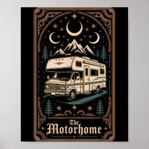 Rv camping camper the motorhome moon mountain poster