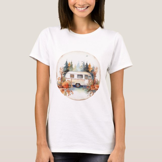 RV Camping in the Woods, RV camper T-Shirt (Front)